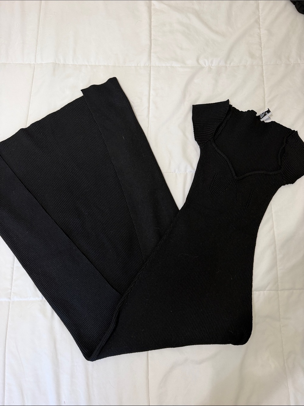Princess Polly Black Ribbed Wide-Leg Jumpsuit